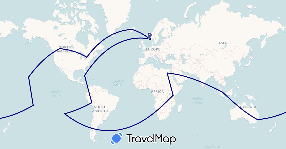 TravelMap itinerary: driving in Australia, Canada, Chile, Cuba, Egypt, France, Iceland, Norway, Peru, Singapore, Tanzania, United States (Africa, Asia, Europe, North America, Oceania, South America)